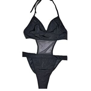Avidlove Women’s Black Monokini Swimsuit Sz M – Mesh Cutout One-Piece Halter NWT